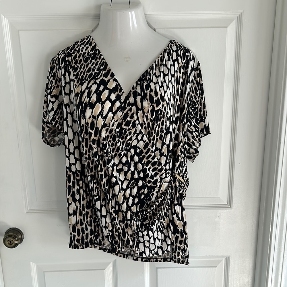 Calvin Klein Black and Cream Wrap Blouse
